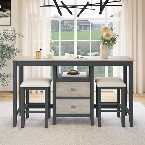 3 Piece Dining Table Set for 2, Counter Height Table Set with 2 Bar Stools, Space Saving Pub Dining Set for Kitchen Restaurant Living Room - 1 of 4