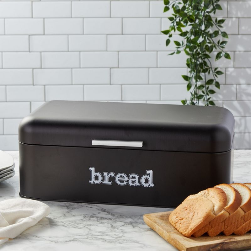Juvale Stainless Steel Bread Box for Kitchen Countertop, Large Black Bin for 2 Loaves, English Muffins, 16.75x9x6.5 In, 4 of 9