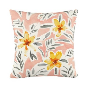 Cari Floral Square Throw Pillow Peach/Gray - Cloth & Co., Pink/Gray