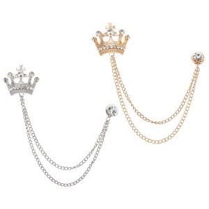 Unique Bargains Hanging Chain Rhinestone Crown Design Brooch Pins 2 Pcs - 1 of 4