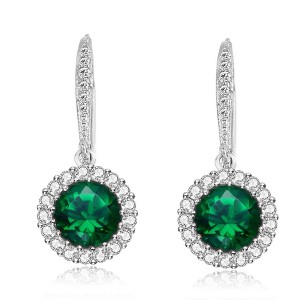 Guili Dangle CZ Earrings in Sterling Silver with Green, Clear & Rose Gold Accents – Radiant Sparkle for Modern Glam and Elegant Shine - 1 of 3