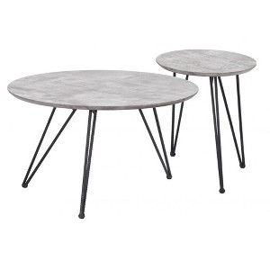 Gray Faux-Concrete Top Coffee Table Set 16.9" & 20.9" H, (2-Piece), Black Powder-Coated Steel Frames By Zou Modern - 1 of 4