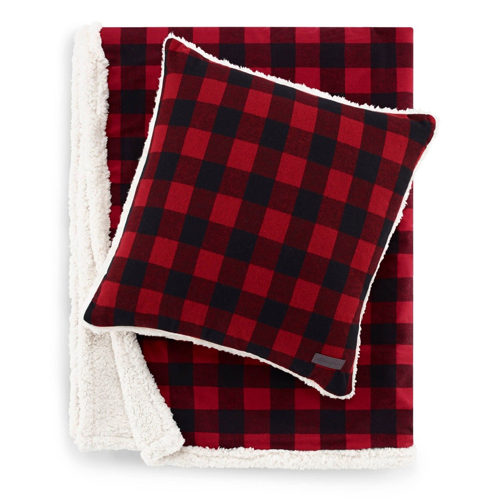 Photos - Duvet Eddie Bauer 50"x60" Cabin Plaid Throw Blanket with Square Throw Pillow Set Red/Black  
