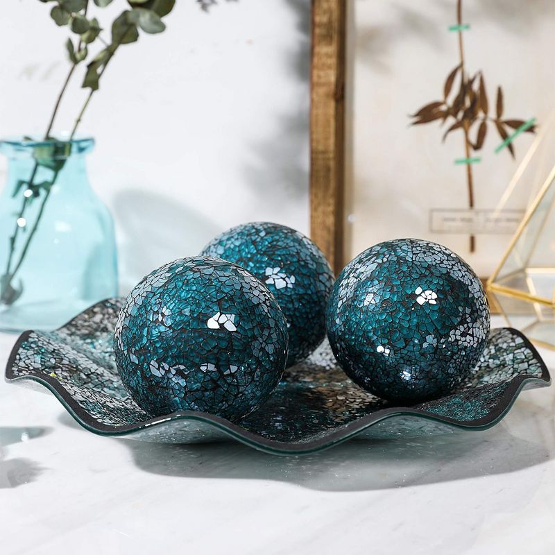 Whole Housewares 4'' Glass Mosaic Orbs for Bowls - Blue - Set of 3, 2 of 4