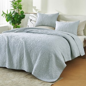 Patina Vie 100% Cotton Stitched 3 Piece Quilt and Sham Set - 1 of 4