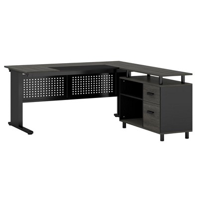 Resenkos Computer Desk, Gaming Desk,Industrial L-Shaped Desk, 63" Computer Executive Desk with File Cabinet,Black