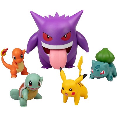 Jazwares Pokemon Figure Multi Pack Set with Deluxe Action Gengar - Includes Pikachu, Squirtle, Charmander, Bulbasaur and Gengar, 5 Pieces
