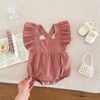 MyKids-USA Summer Baby Girls Solid Color Square Neck Onesie - 3 of 4