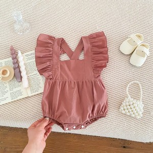 MyKids-USA Summer Baby Girls Solid Color Square Neck Onesie - 1 of 4