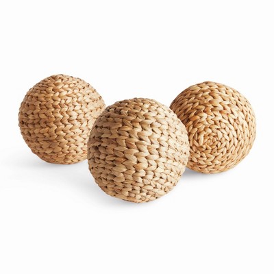 Plum & Post Jace Water Hyacinth Orbs, Natural Decorative Accents, 3pc