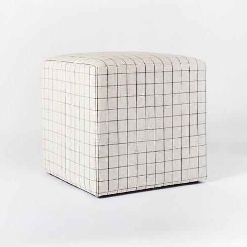 Lynwood Square Upholstered Cube Ottoman Windowpane Plaid Threshold Designed With Studio Mcgee Target