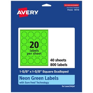 Avery Neon Green Paper Labels, 1-5/8" x 1-5/8" Square Scalloped - 1 of 4