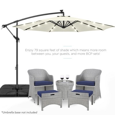 Ivory 10ft Solar LED Offset Hanging Patio Umbrella with Adjustable Tilt