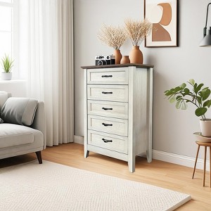 Farmhouse 5-Drawer Dresser, Tall Rustic Wood Chest with Vintage Brown Finish, Spacious Organizer for Bedroom & ing Room - 1 of 4