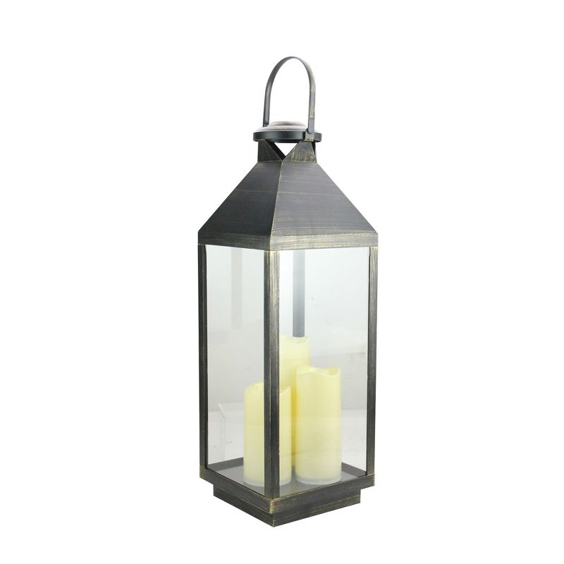 Northlight 24" Gold Brushed Black Candle Lantern with Flameless LED Candles, 2 of 4
