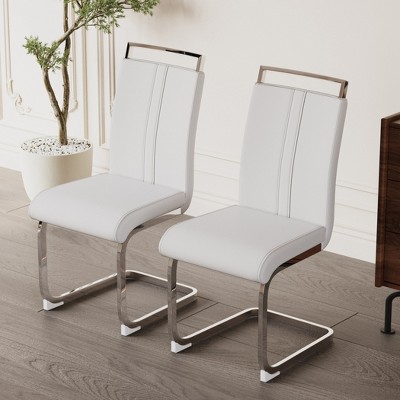 LOVMOR Modern Dining Chairs Set, PU Faux Leather High Back Upholstered Chair, with C-Shaped Tube Plating Silver Metal Legs, for Dining Room
