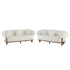 Christopher Knight Home Jose 82 " Rubberwood Boucle Upholstered 3 Seater Curved Sofa with Pillows (Set of 2 ) Beige - 1 of 4