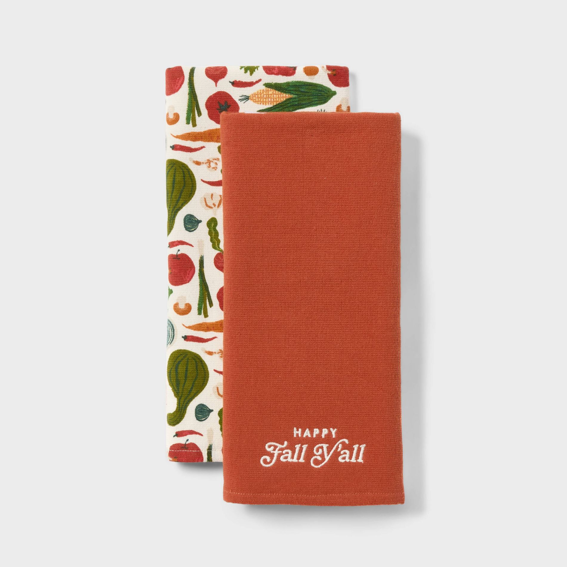 2pk Happy Fall Y'all and Vegetables Printed Kitchen Terry Towel Set - Room Essentials™