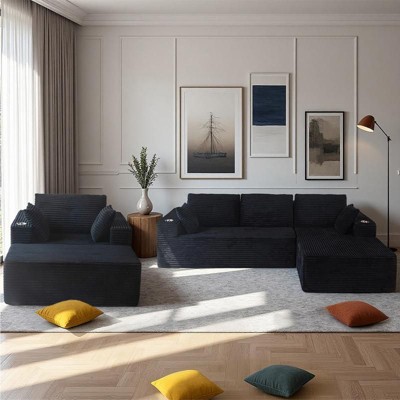 MAXYOYO 104" Modular Couch with Chaise and 49'' Boneless Chaise Lounge, Sofa in A Box, No Assembly Required, 3 Packages Shipping