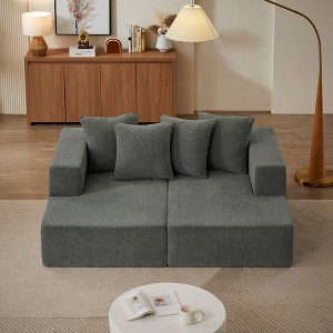 74'' Chenille Modern Upholstered Chaise Sectional Sofa with Plush Seating, Fixed Cushions, and Versatile Modular Design - 1 of 4