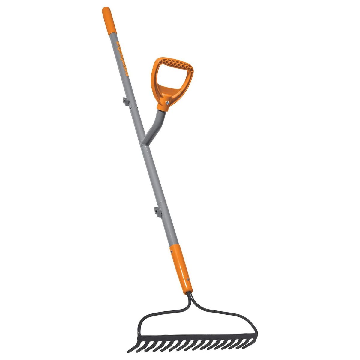 ErgieShovel 54” Bow Rake, Ergonomic Dual Handles, Steel Design, 16 Tines, and Large D Grip for Garden, Gray/Orange, ERG-BWRK16