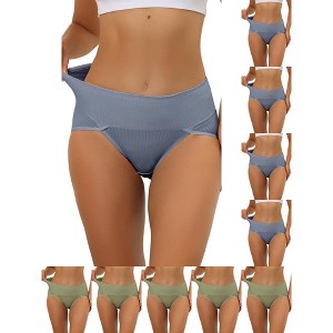 INSPIRE CHIC Women's Hi-Cut Ribbed High Waist Tummy Control Available in Plus Size Briefs 10 Packs - 1 of 4