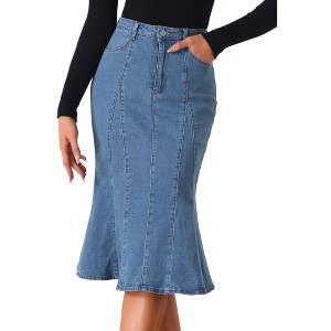 INSPIRE CHIC Women's High Waist Fishtail Ruffle Denim Jean Skirt - 1 of 4