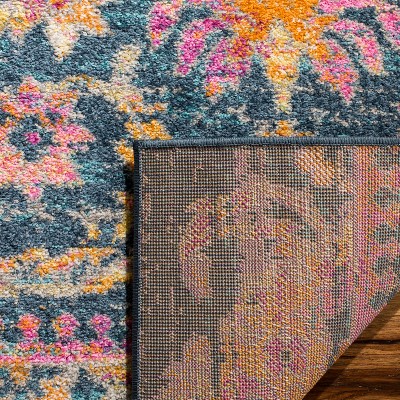 Blue Fuchsia Hand-knotted Synthetic Floral Motif Area Rug