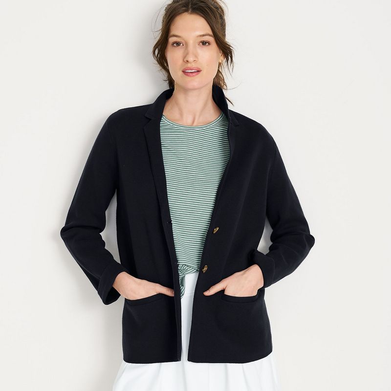 Lands' End Women's Fine Gauge Cotton Button Front Blazer Sweater, 4 of 6