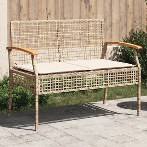 vidaXL Patio Bench with Cushion Beige Poly Rattan Acacia Wood - 1 of 4