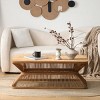 43.3" Mid-Century Modern Wood Coffee Table,Low Profile Rectangular Accent Table with Boho Woven Bamboo Base for Living Room-Baofuwish - 2 of 4