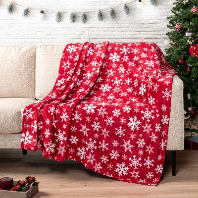 Snowflake Red Fleece Christmas Throw Blanket for Kids