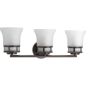 Progress Lighting Cascadia 3-Light Bath Vanity, Steel, Antique Bronze, Etched Glass Shade - 1 of 3