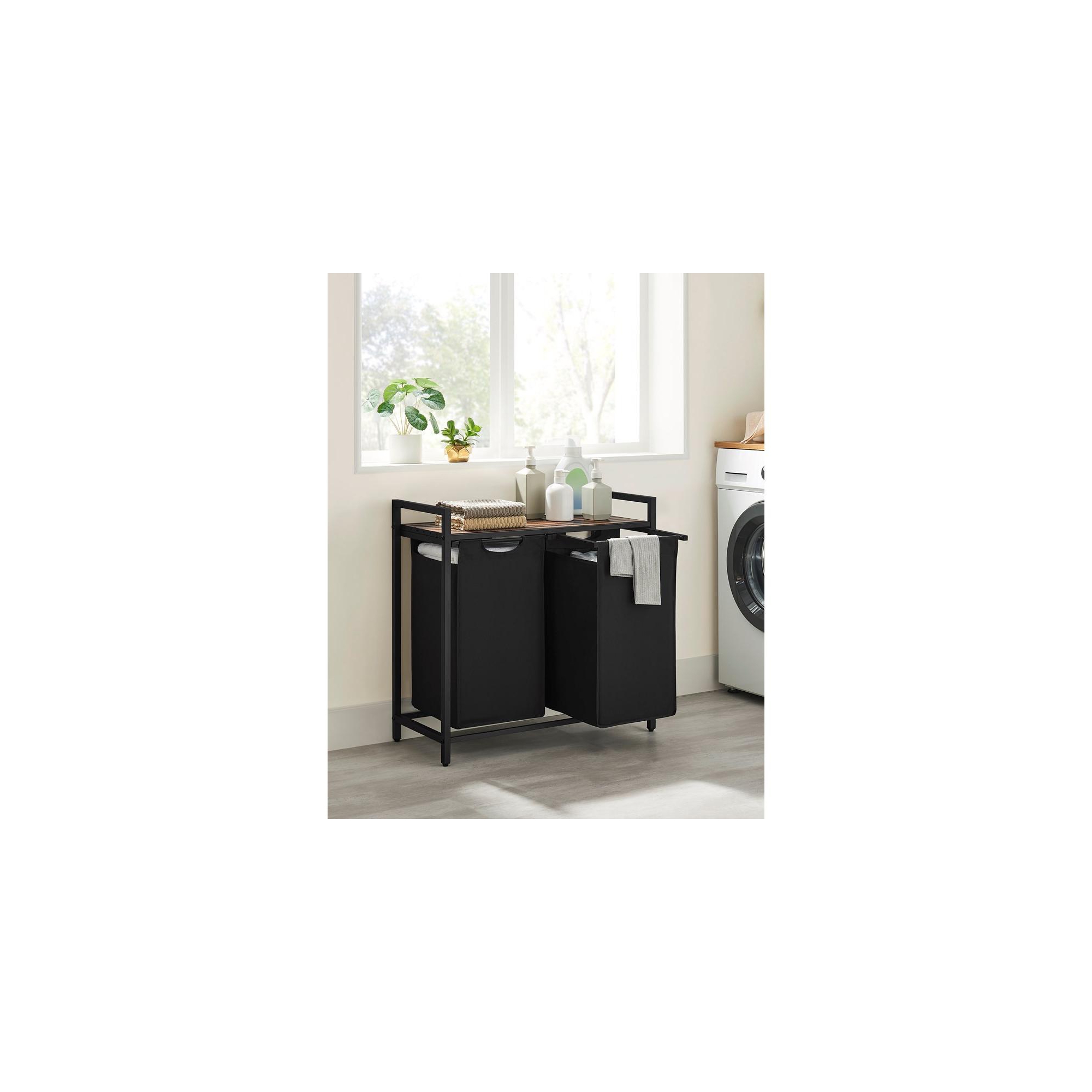 VASAGLE 46L Laundry Hamper Laundry Basket with 2 Pull-Out Bags Laundry Sorter with Shelf Rustic Brown and Black