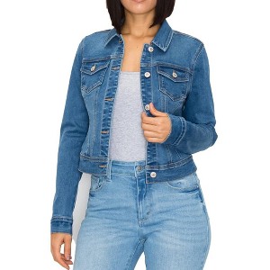 Wax Jeans Women's Basic Stone Washed Denim Jacket - 1 of 3