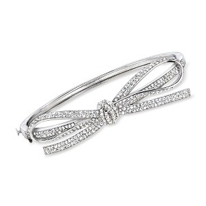 Ross-Simons 3.10 ct. t.w. White Topaz Bow Bangle Bracelet in Sterling Silver Size 7 - 1 of 3