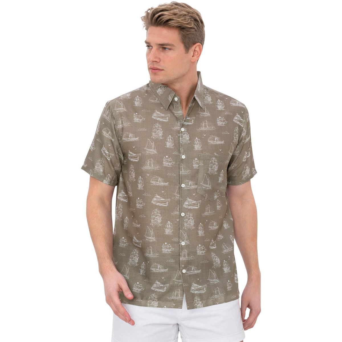 HAPPY BAY Men's Short Sleeve Button Down Vacation Shirts for Men XXL Ships Brown