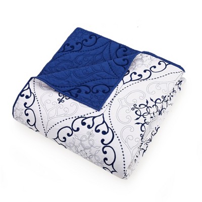 Navy and White Cotton Reversible Full Quilt Set