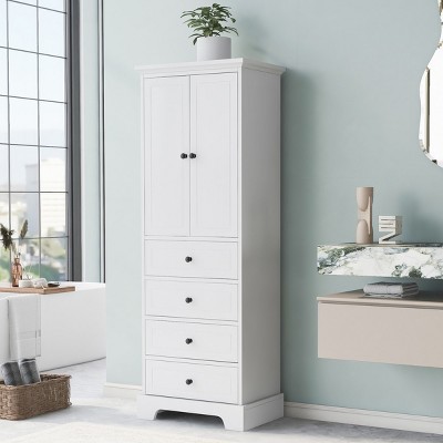 Storage Cabinet With 2 Doors And 4 Drawers For Bathroom, Bathroom Storage Cabinets With Adjustable Shelf, Bathroom Cabinets Modern-Cuddlewood