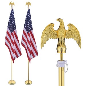 Yescom 2 Pack 8 Ft Sectional Indoor Flag Pole Kit Base Eagle Aluminum 3x5 Ft US Flag Gold - 1 of 4