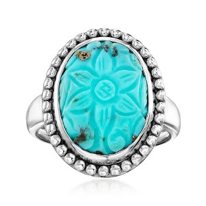 Ross-Simons Turquoise Carved Flower Ring in Sterling Silver - 1 of 4