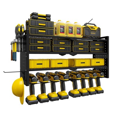 Modular Wall-Mounted Power Tool Organizer with Charging Station, Heavy-Duty Drill Rack with Hooks and 8-Outlet Holder