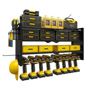 Modular Wall-Mounted Power Tool Organizer with Charging Station, Heavy-Duty Drill Rack with Hooks and 8-Outlet Holder - 1 of 4