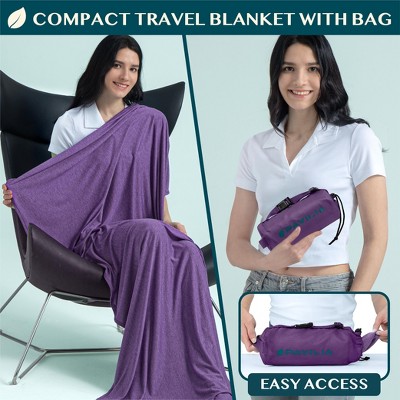 Purple Microfiber Packable Travel Blanket with Carry Bag