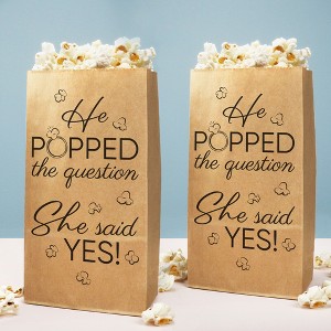 Big Dot of Happiness He Popped the Question She Said Yes Popcorn Bags, Favor Snack Treats, Free-Standing Individual Kraft Brown Paper Bags - 25 Count - 1 of 4