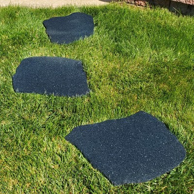 Black Rubber Slate Design Outdoor Stepping Stone Set