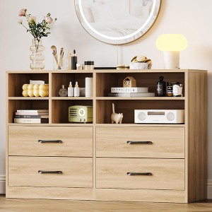 4 Drawer Dresser with 6 Adjustable Open Cubbies, Modern Black Wooden Dresser - 1 of 4