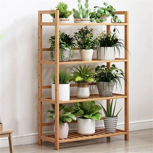 Artloge Heavy Duty 4 Tier Natural Bamboo Shelving Unit Plant Stand, Bookshelf & Shoe Rack for Bathroom Kitchen Organization - 1 of 4
