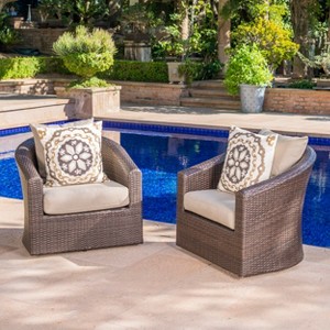 Christopher Knight Home Darius Outdoor Wicker Swivel Club Chairs with Cushion (Set of 2) - 1 of 4