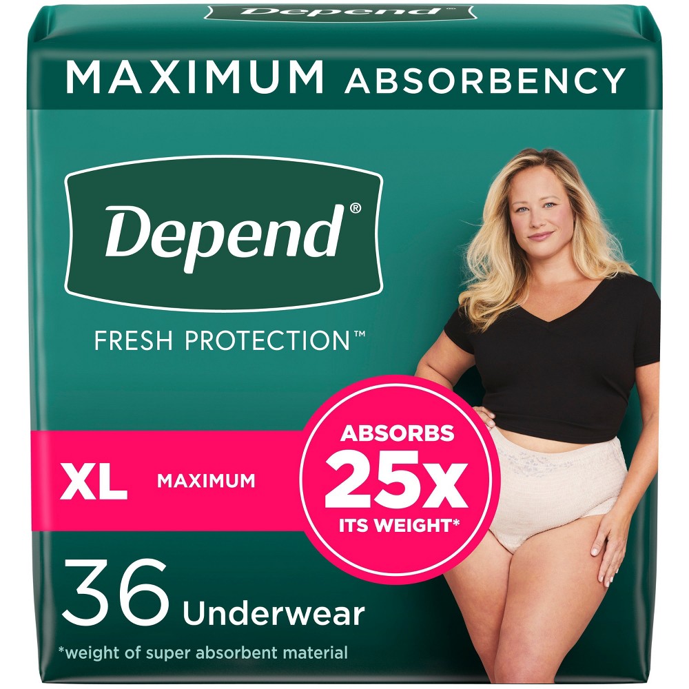 Depend Fresh Protection Adult Incontinence & Postpartum Underwear for Women - Maximum Absorbency - XL - Blush - 36ct